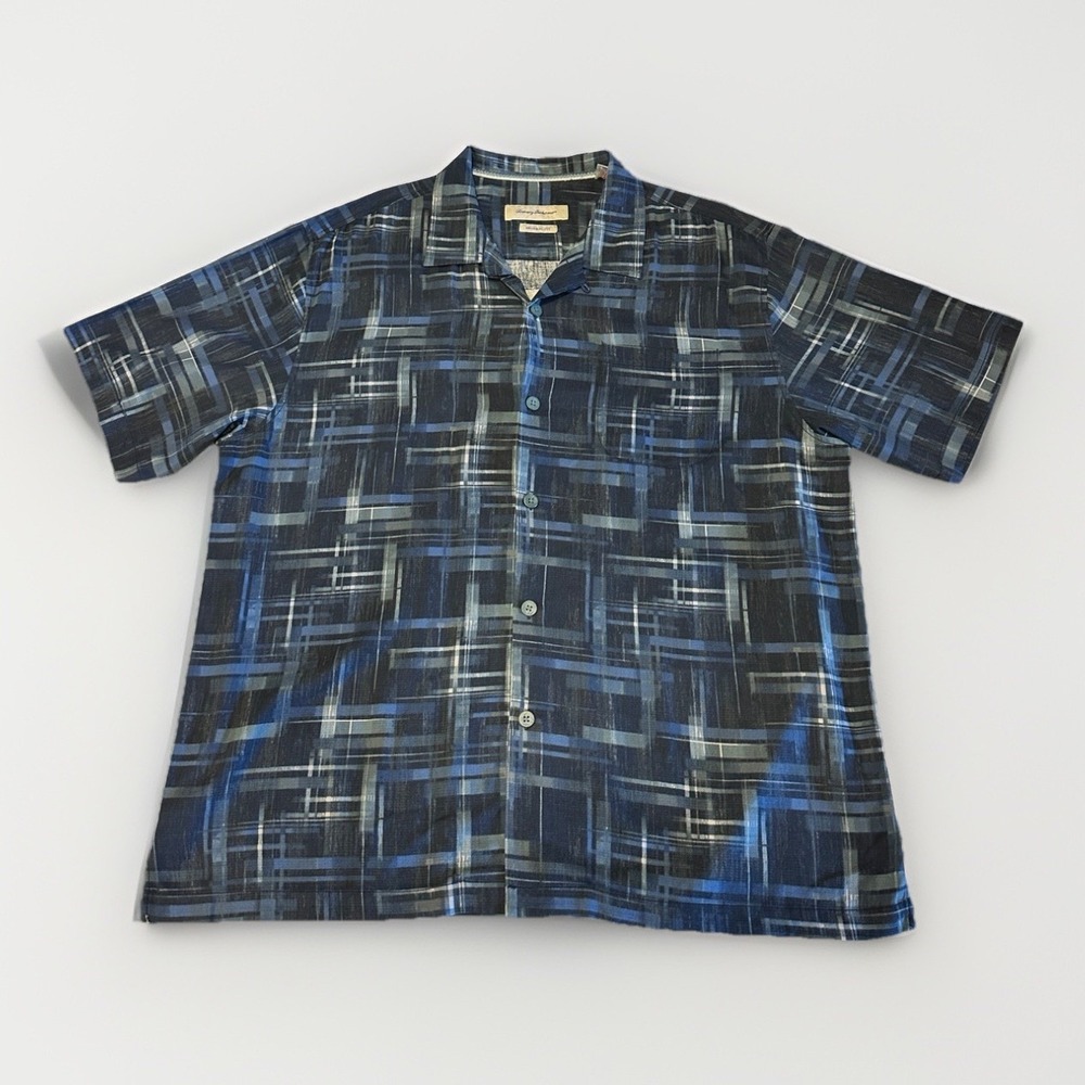 Tommy Bahama Men XL Original Fit 100%‎ Silk Camp Shirt Short Sleeve Geometric